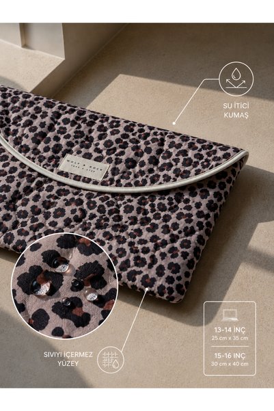 WOLF & ROCK Leopard Patterned Quilted Laptop/Tablet Case 13'' 14'' 15'' 15.6''