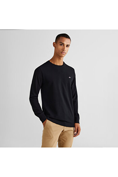 Gant Erkek Siyah Slim Fit Bisiklet Yaka Uzun Kollu T-Shirt