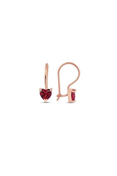 SUNSHINE 925 Ayar Rose Kaplamalı Ruby Taşlı Kalp Kesim Gümüş Küpe