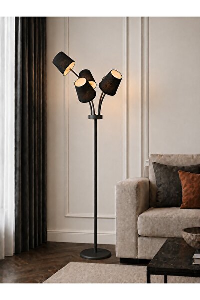 avizade FLORİNA Modern Siyah Metal 5 Siyah Kumaş Başlıklı Asimetrik Metal Lam...