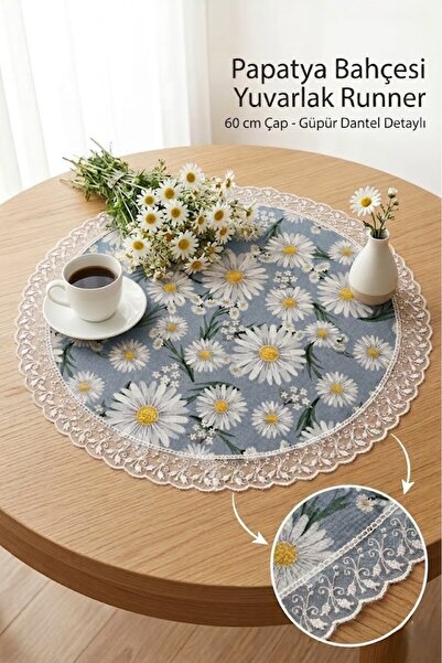 Rona Home Husă decorativă rotundă pentru masă și consolă, cu model margarete,...