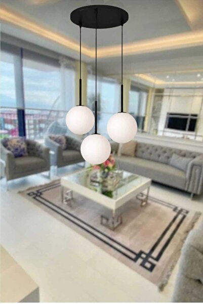 BSA LIGHTING Beril 3'lü Siyah Sarkıt Avize ( BEYAZ CAMLI)