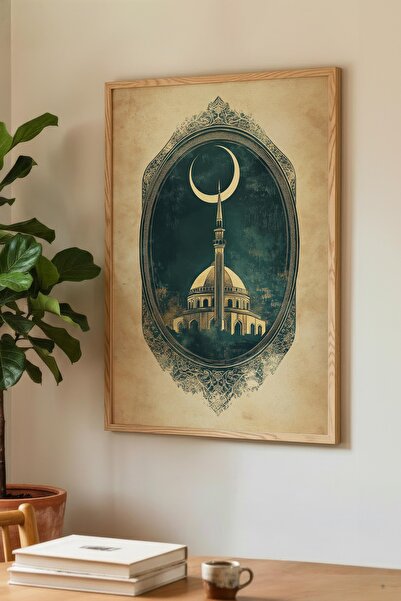 Zevahir Mobilya Dekorasyon Tablou din lemn cu motiv Moschee și Lună sub cerul...