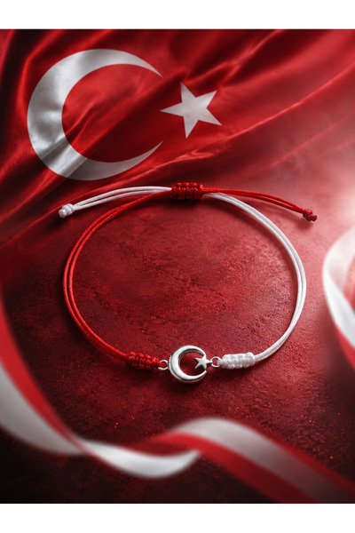 asal takı National Team Moon Star Fan Bracelet Red and White Adjustable Cord ...