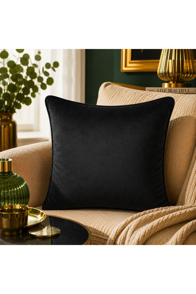 Fabricland Ithal Ipek Kadife Siyah Renk Kırlent Kılıfı 43x43cm