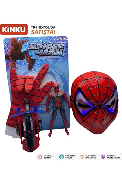 KİNKU Ağ Atan Eldiven Işıklı Maske 18 Cm Işıklı Figür 3 Lü Set Oyuncak
