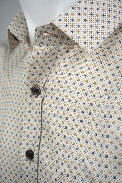 elitpark Square-Dot Patterned Cream Long Sleeve Cotton Pocket Casual Fit Premium Men's Shirt