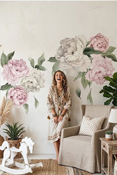 KT Decor ملصق حائط عملاق على شكل زهور الفاوانيا الملونة