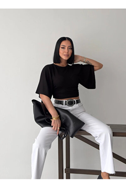 Perry Boutique بلوزة نسائية بأكمام إسبانية قصيرة وحزام خصر مطاطي