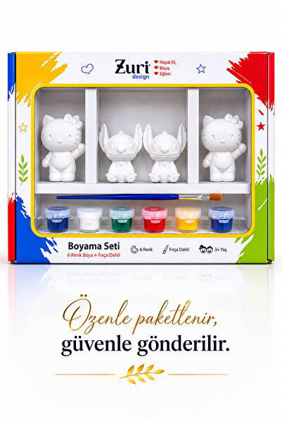 ZURİ DESİGN Sevimli Hayvanlar Boyama Seti Karakter Figürlü Boya ve Fırça Dahi...