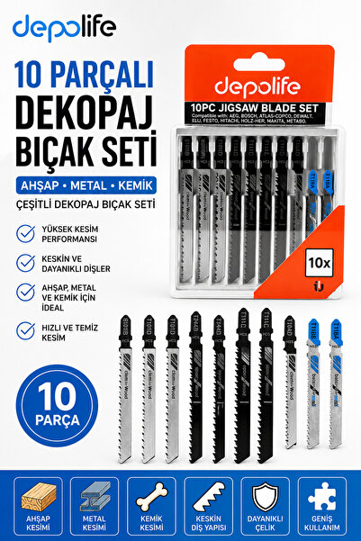 Depolife Dekopaj Için 10 Parçalı Çeşitli Dekopaj Bıçak Seti Ahşap Metal Kemik...