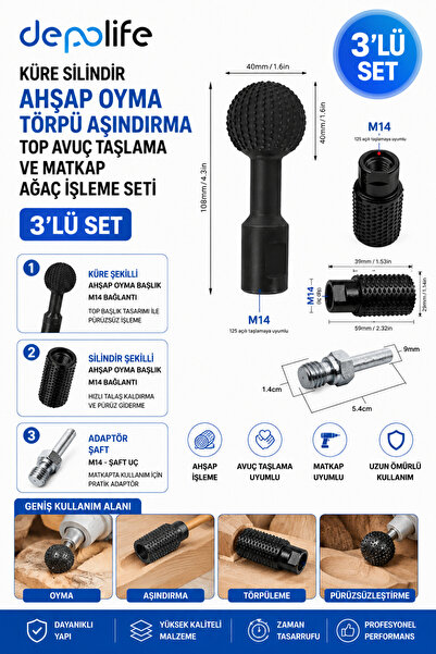 Depolife küre silindir ahşap oyma törpü aşındırma sondaj top avuç taşlama ve ...