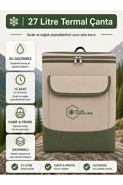Wallery Bags 27 Litre Isı Yalıtımlı Sırt Çantası Piknik Kamp Plaj Termos Sıca...