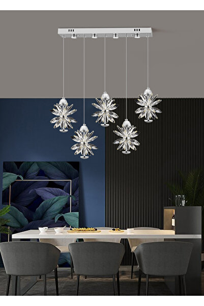 Apliqa MENEKŞE KROM 5Lİ 74 WATT SIRALI LED AVİZE