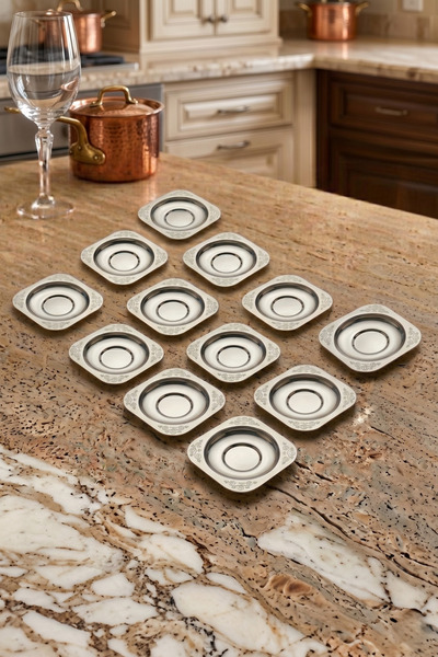 Özkent Menekşe 304 Quality Stainless Steel Tea Plate - 12 Pieces