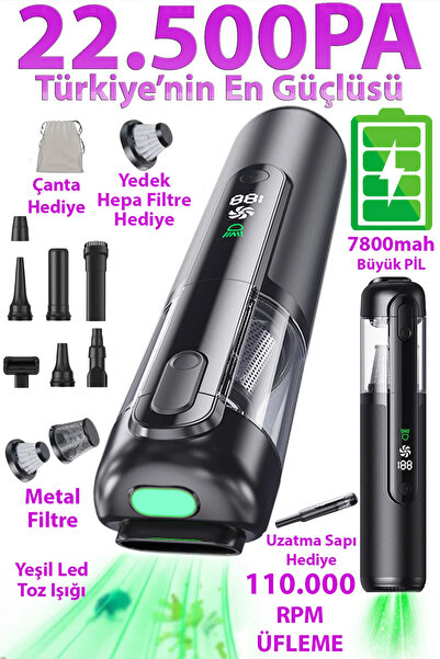 Kortec 22500 Pa Güçlü Yeni Model Portatif Vakumlu Kablosuz Üflemeli Mini Araç...