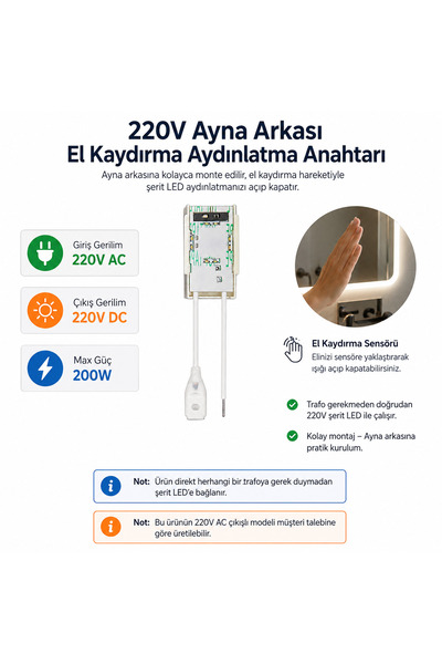 MELKO Ayna Arkası Işık Aç-Kapa 220V Hareket Sensörü