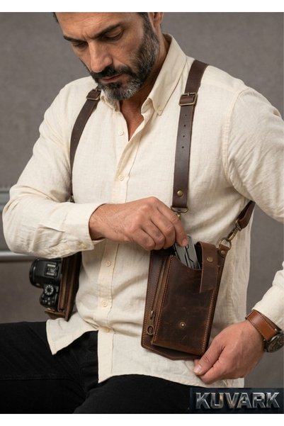KUVARK Veyron • Genuine Leather Holster • Men's Shoulder Bag • Handmade • Brown