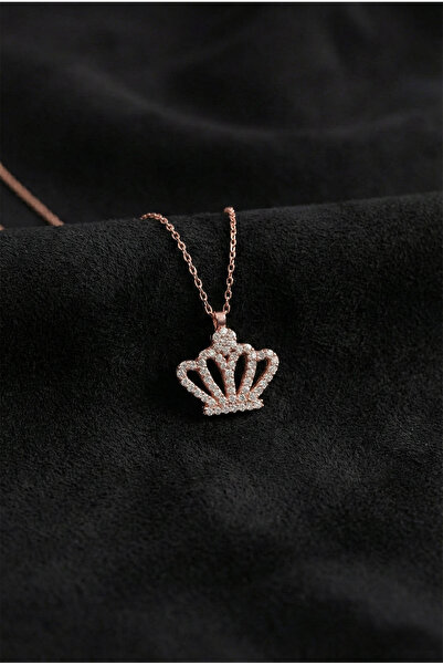 Roza Silver 925 Ayar Zirkon Taşlı Rose Taç Model Gümüş Kolye