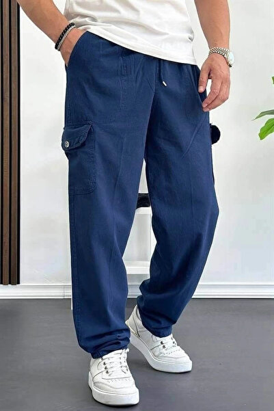Edwox Navy Blue Men's Baggy Cargo Pants - Pocketed, Edw131
