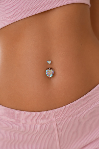 Sacce Scarves&Accessories Çelik Hologram Kalp Model Tektaş Göbek Piercing Güm...