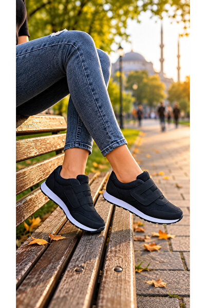 STAR STEP Kadın Siyah Beyaz Cırtlı Günlük Konforlu Casual Rahat Hafif Yumuşak...