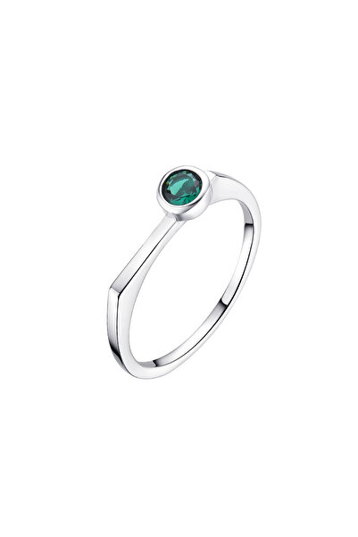 Lisa&Co. Inel Argint Round Stone 54 mm / Argint placat cu rodiu / Zircon verde