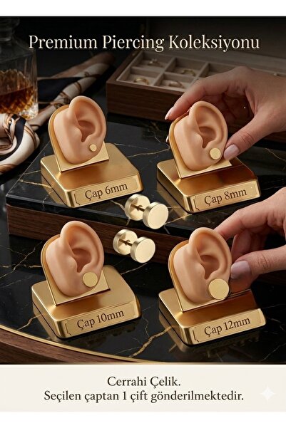 Bylin Cerrahi Çelik Tünel Görünümlü Gold Piercing/ Küpe/1 Çift fiyatıdır