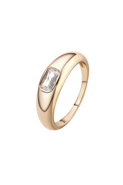 Lisa&Co. Inel Argint Baguette Signet 55 mm / Argint placat cu aur galben / Zi...