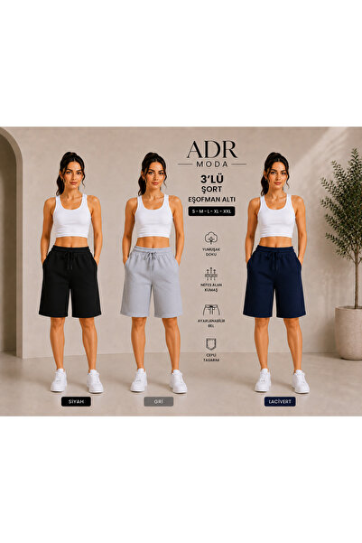 ADR MODA 3’lü Şort Seti Siyah Gri Lacivert Rahat Kalıp Günlük Spor Şort