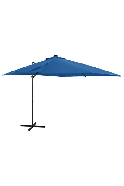 Concept Umbrelă suspendată cu stâlp și LED-uri, albastru azuriu, 250 cm