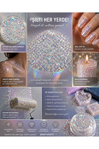 CANERLER Sedefli Beyaz Glitter 1mm - 75 gr - Nail Art, Makyaj, Epoksi , Dekor...