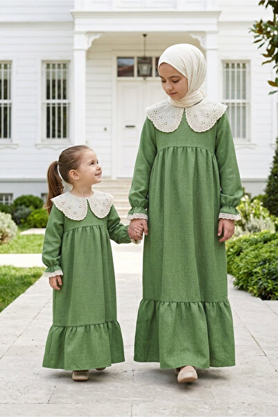 Betül Akbay Rochie de in pentru fete cu guler festonat - Rochie lungă Hijab v...