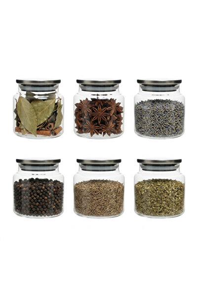 6-Piece Vacuum Metal Lid Glass Storage/Arrangement Jar 635 ml