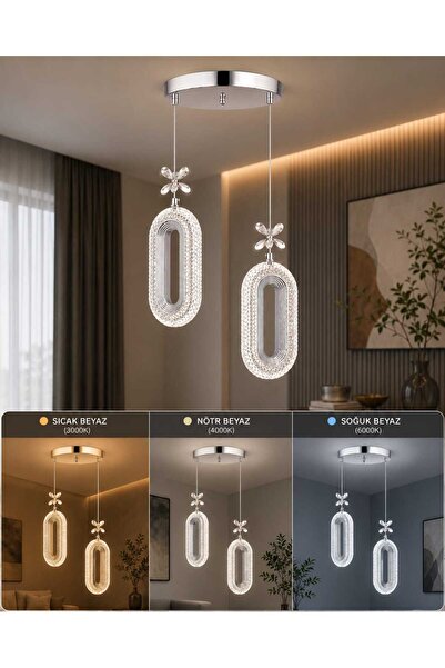 Marsel Lighting SERRA Model 2'li Gümüş 3 Renk Modu Ledli Modern Salon Mutfak ...