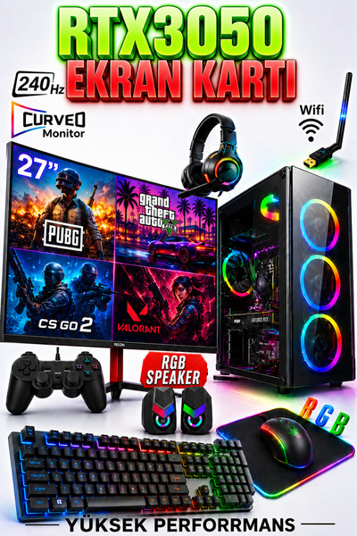Dmc N306 Windows 11 RYZEN 7 5700,32GB RAM,1TB M.2,RTX3050,27"240hz Oyuncu Mas...