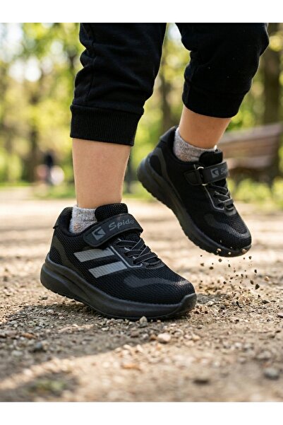 VELLINA Unisex Black Smoked Lace-Up Single Velcro Baby Kids Sports Shoes Snea...