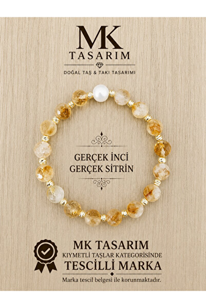 MK tasarım Real pearl-citrine stone bracelet mk.7000.817- comfort-calm-energy...