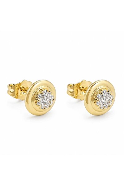 Zeino Zirkon Taşlı Yuvarlak Küpe - 14K Altın Kaplama - 1 cm