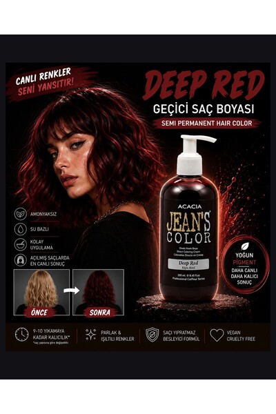 jeans color Amonyaksız Renkli Saç Boyası Koyu Kızıl 250ml. Kokusuz Su Bazlı D...