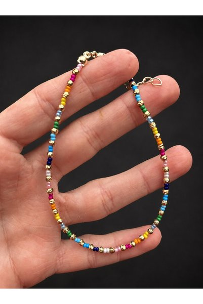 ByMerve Bym397 Dorika Colorful Beads Anklet Adjustable Chain Women's Summer Accessory