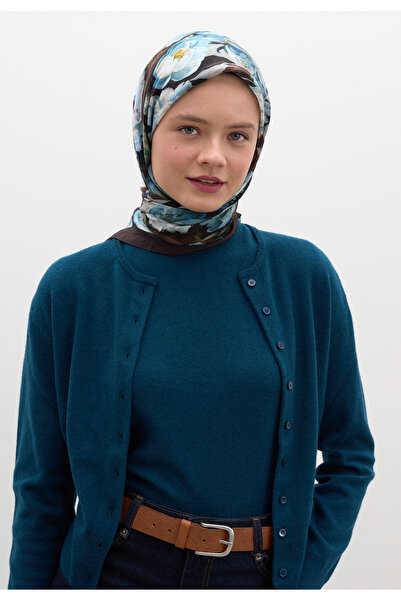 Freshscarfs Eșarfă din bumbac și viscoză cu model lotus maro amar