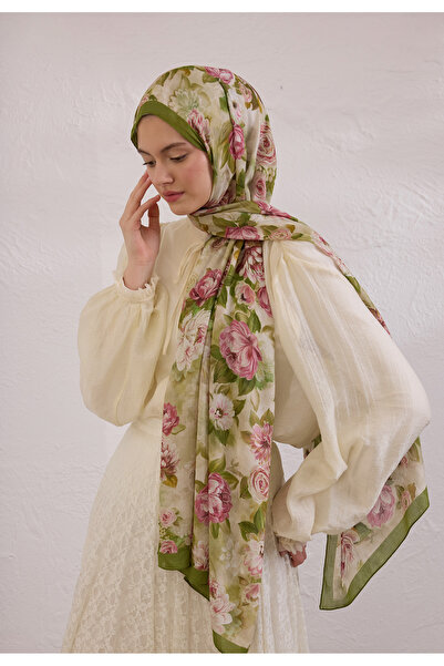 Freshscarfs Magnolıa Desen Rami Şal Yeşil