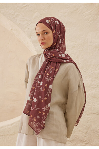Freshscarfs Soft Flowers Desen Rami Şal Ağaç Kabuğu