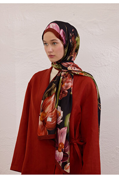 Freshscarfs Elegant Flower Desen Rami Şal Kiremit
