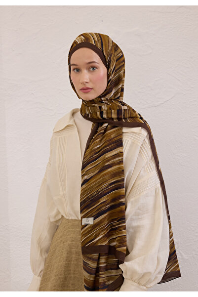 Freshscarfs Kahverengi Deıa Desen Rami Şal