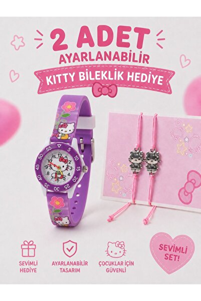 Ct Çocuk Kol Saati + 2 Adet Ayarlanabilir Kitty Bileklik Hediyeli – Pembe Fig...