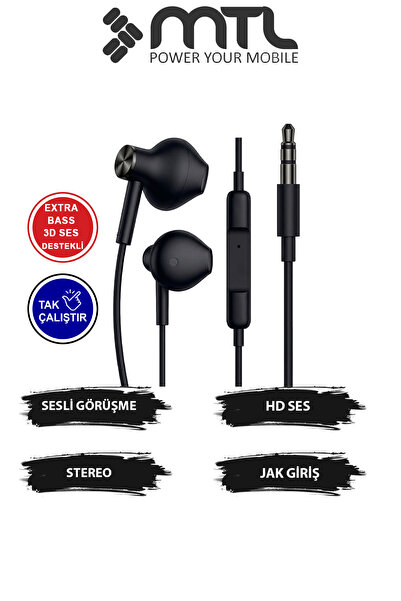 MTL Tak Çalıştır Stero 3.5mm Jack Kulaklık Mikrofonlu - Extra Bass