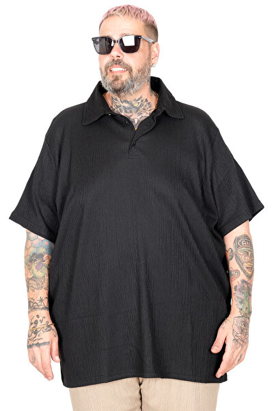 ModeXL Mode XL Large Size Men's T-Shirt Polo Neck Jacquard U24337 Black