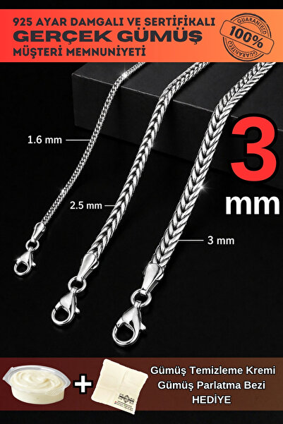OSMANLI GÜMÜŞ Erkek Gümüş Kolye - 3mm Kalın Tilki Kuyruğu Gümüş Erkek Kolye Z...